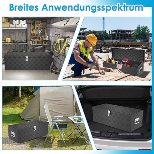 Froadp Aluminium Kiste mit Deckel, 800x220x225 mm Alubox Werkzeugkiste abschließbar, wasserdichte Alu Transportbox für Werkzeuge, Camping & Aufbewahrung (Schwarz)