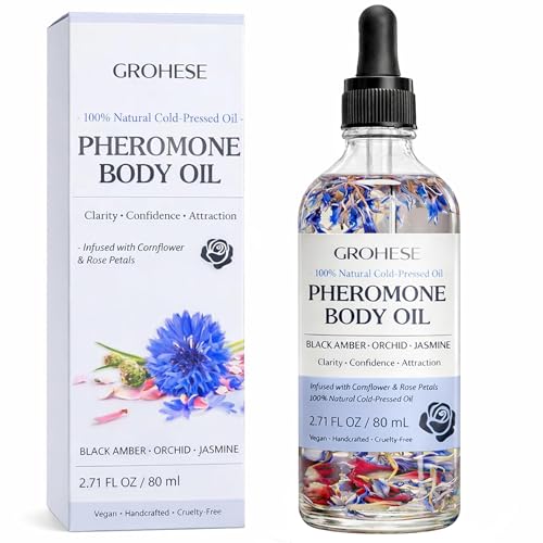 Pheromone Body Oil for Women, Natural Cold-Pressed Body Oil with Black Amber Orchid & Jasmine Scent, Lightweight Moisturizing Body & Massage Oil, 2.71 fl oz (80 mL)