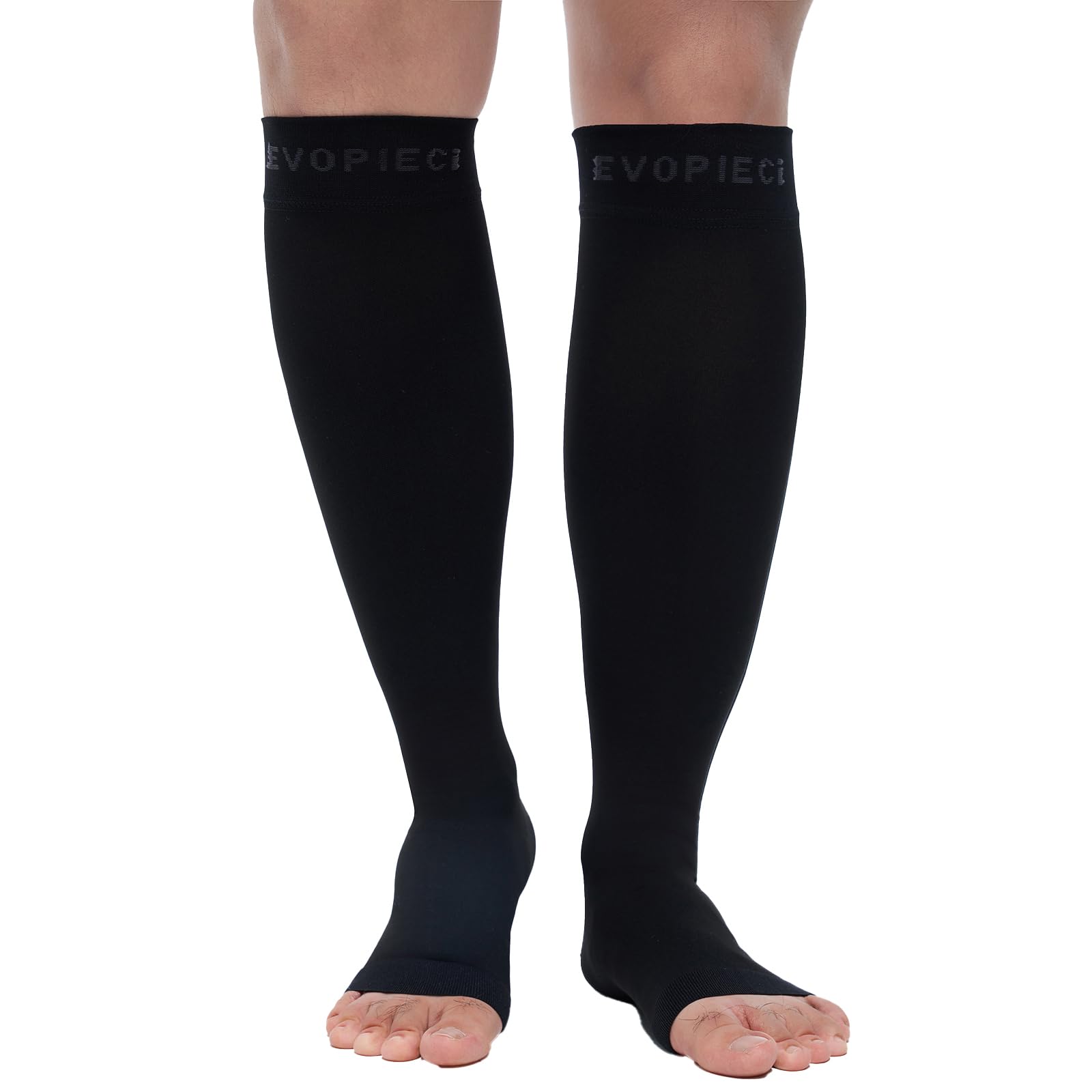 EVOPLECI Medical Knee High Wide Calf Open Toe Varicose Veins Compression Socks for Women& Men 8-15 Mmhg, Toeless Support Hose Plus Size Compression