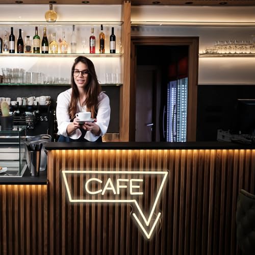 Image of Cafe Arrow Neon Sign For Business Wall Decor, Usb Powered Neon Coffee Signs For Coffee Bar Wall Decor Art Aesthetic Bistro Cafe Restaurant Kitchen Shop Window Welcome Sign（16.5 X 10.6 In）