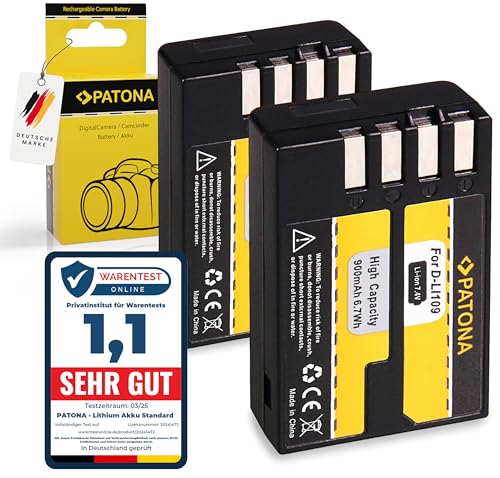 PATONA 2X Akku D-Li109 Ersatz für Pentax Li109, Li-109 Batterie 900mAh Kompatibel mit Pentax K-R, K-30, K-50, K-70, K-500, K-2, K-S2, K-S1