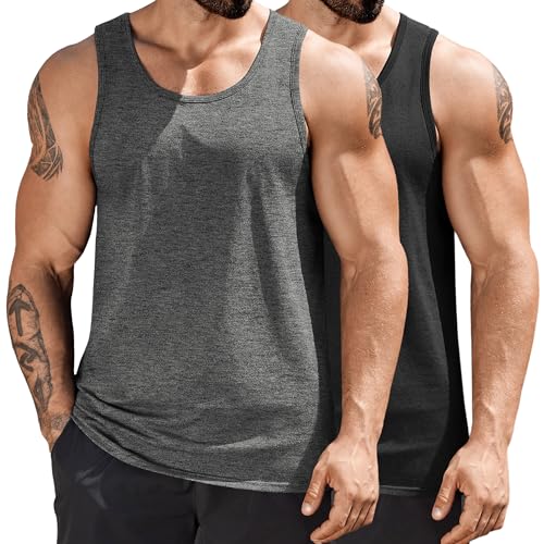 COOFANDY Mens Cotton Tank Tops Summer Beach Sleeveless Muscle Shirts Gym Workout Running Tank Shirt Pack