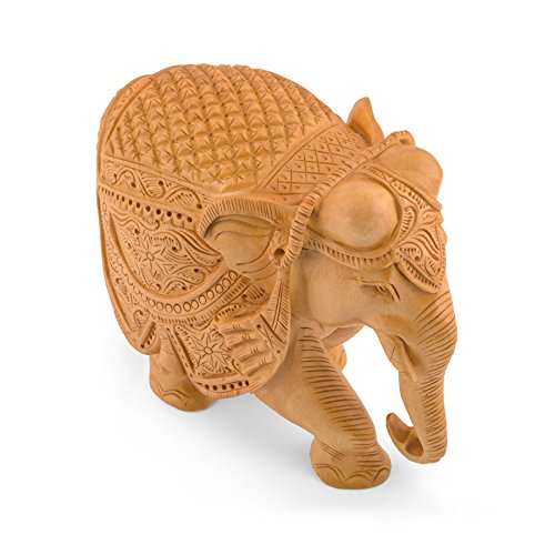 Image of Handcrafted Wooden Down Trunk Big Elephant 6 Inch Showpiece /Figurine for Home & Office Decor and Gift (ISPWDN81)