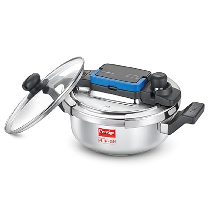 Prestige Svachh FLIP-ON Mini?SS Pressure Cooker 18 cm-2 L with Glass Lid