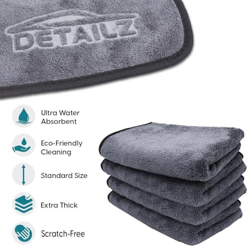 Image of DETAILZ 500 GSM Microfiber Cleaning Cloth for Car, Bike & Home | Ultra Soft Lint-Free Microfiber Towel | Double Sided Extra Thick Plush for Scratch-Free Drying & Detailing-40x40 cm (Pack of 2, Grey)
