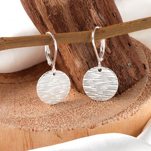 Sterling Silver Disc Dangle Earrings for Women Gold and Silver Circle Coin Geometric Flat Hammered Drop Earrings Hypoallergenic Leverback Earrings for Jewelry Gifts4
