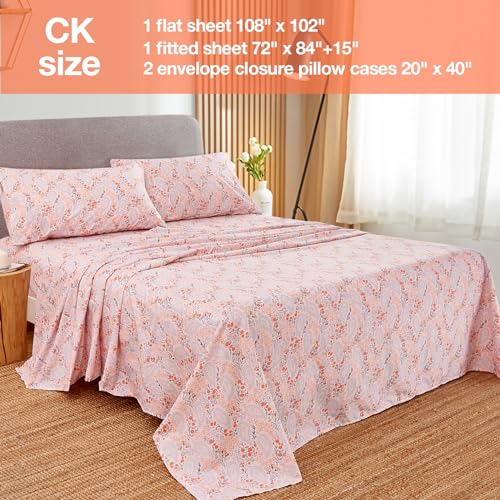 Image of JSD Pink Paisley Floral Print Sheet Set Cal Full Deep Pocket | 4 Piece Soft Microfiber Sheets, OEKO-TEX Certified, Easy Care