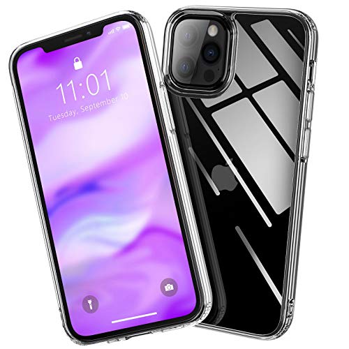 BANNIO Funda para iPhone 12/iPhone 12 Pro,Carcasa con Cristal Templado + Marco Reforzado de TPU Suave para iPhone 12/iPhone 12 Pro (6.1 Pulgadas 2020),Anti-Arañazos Case Cover,Transparente