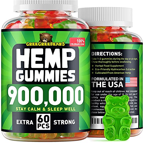 Hemp Gummies 900,000 - Made in USA - 15,000 Hemp in Each Gummy - Hemp Extract - CO2 Extraction - Omega 3, 6, 9 - Proper Sleep and Calm