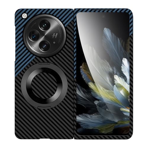 Coque Oppo Find N3 en fibre de carbone noire et bleue avec béquille rotative