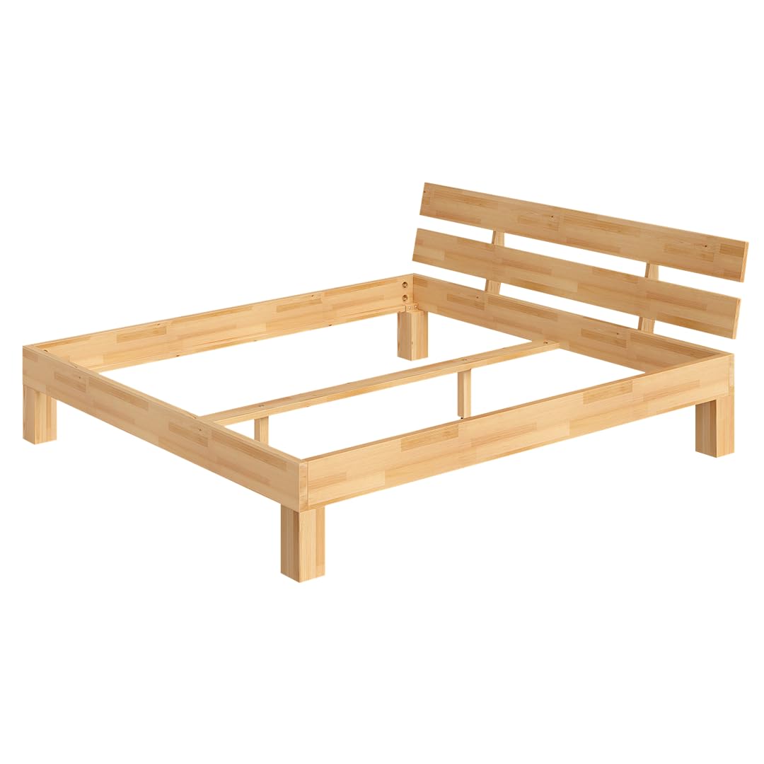 skølm Floki Massivholzbett 180x200 cm aus Buche - hochwertiges Bettgestell - Bettrahmen mit Bettkopf - Holzbett in Natur geölt - Bettrahmen geeignet als Doppelbett - Futonbett - Schlafzimmer Bett