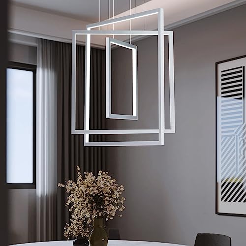 MADEM Modern LED Chandelier Dimmable 87W 3-Layered Square (Diameter 19.68"+15.75"+11.81") LED Pendant Light Adjustable Contemporary Chandelier for Living Dining Room Bedroom Silver 6000K Cool White MADEM Modern LED Chandelier Dimmable 87W 3-Layered Square (Diameter 19.68"+15.75"+11.81") LED Pendant Light Adjustable Contemporary Chandelier for Living Dining Room Bedroom Silver 6000K Cool White