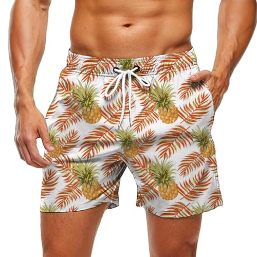 Beach Shorts for Men,Pineapple Tropical Shorts for Men | Drawstring Quick Dry Swimwear Bathing Suit Daily Wear