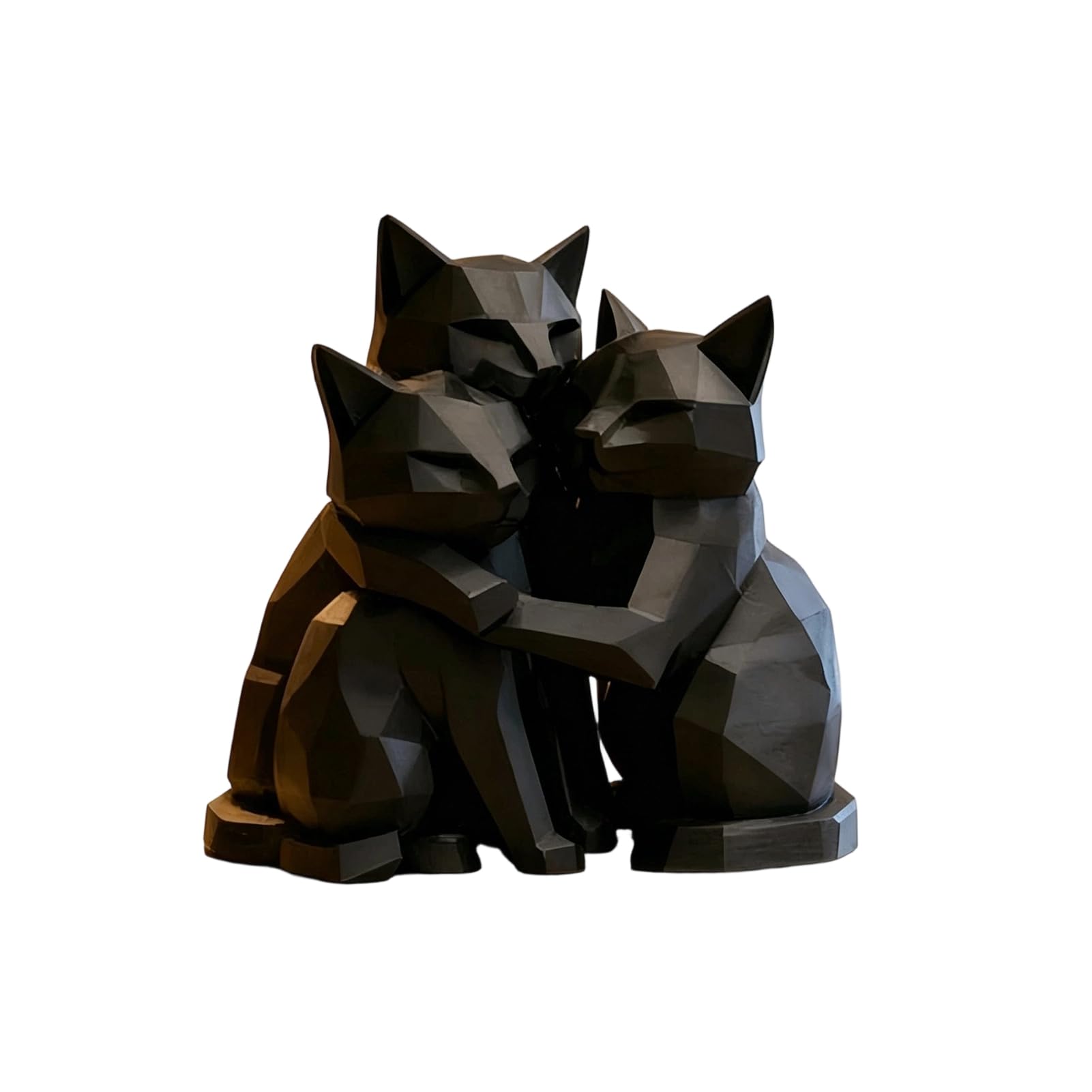 Glifora 3D Printed Black Cat Figurine - Three Hugging Geometric Cat Statue, Modern Animal Shape Sculpture for Home, Office and Bookshelf