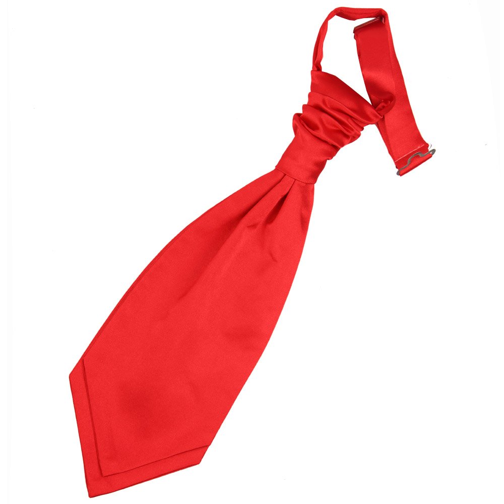 DQT Boys Plain Satin Pre-Tied Scrunchie Cravat - Wedding Pageboy Formal - Red