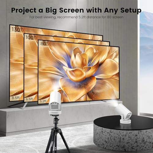 Image of Mini Projector with WiFi and Bluetooth, Smart Portable Projector with 4K Support, 5w Sound Base Speaker, 260 ANSI, 210 Rotation, Auto Keystone Correction for Home Bedroom Outdoor, HY300 Plus