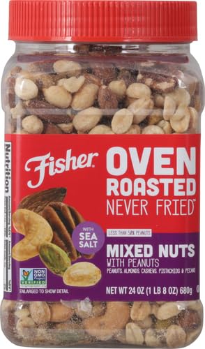 Image of Fisher Mixed Nuts with Peanuts, 24 Ounces, Pack of 2 | Oven Roasted | Never Fried | Multiple Nut Varieties | Gluten Free