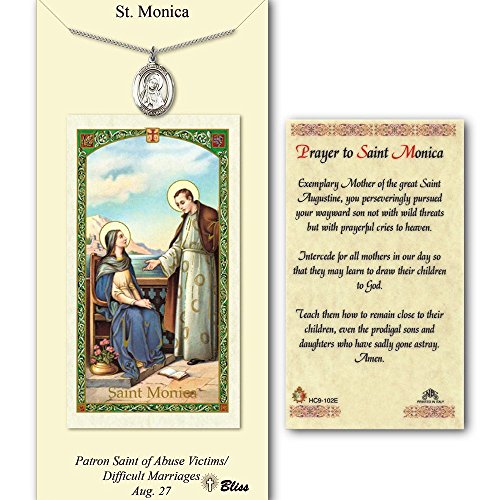Pewter St. Monica Medal on an 18 inch Lite Curb Chain with a Prayer to St Monica Prayer Card.