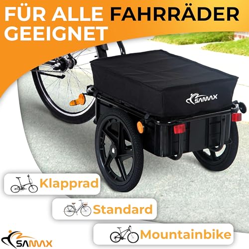 SAMAX Transportanhänger 70 Liter / 60 Kg Fahrradanhänger Lastenanhänger mit Kupplung Fahrrad Anhänger Handwagen mit Kunststoffwanne in Schwarz