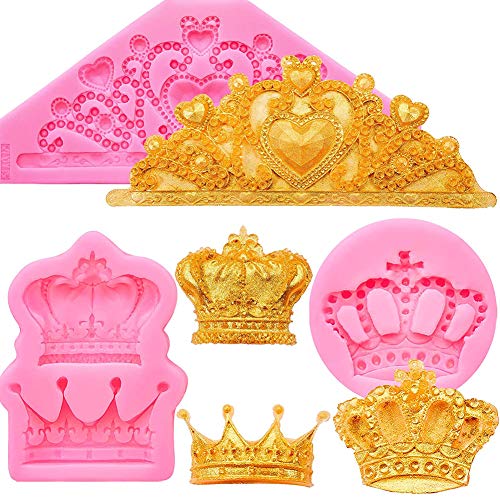 3PCS DIY Moule à Savon en Silicone Crown Fondant Mold Couronne Moule à Bonbons Chocolat pour Décoration de Topper de Gâteau Cupcake, Pâtisserie, Décor de Biscuits, Chocolat Cover