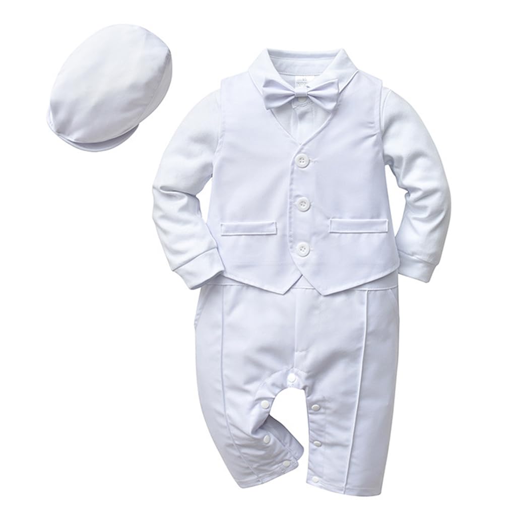 Mameluco para caballero para bebé, traje de bautizo, ropa de bautizo, traje de bautizo para bebé, mono con corbatín, chaleco con sombrero, trajes de cumpleaños, bodas y fiestas