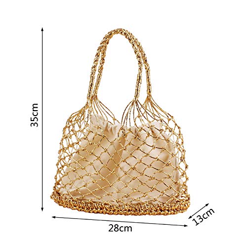 Beach Bag Tote Purse Women Handle Ring Fishing Net Summer Travel Shoulder Bags4