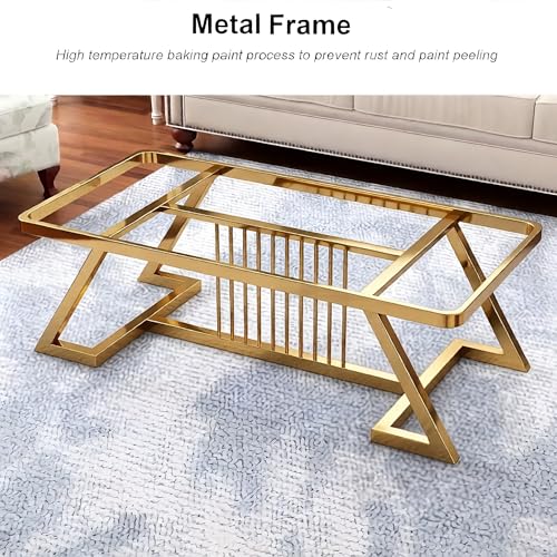 Image of Modern Rectangular Marble-Like Top Coffee Table with Metal Base for Living Room Sofa Center Tea Table for Home & Office Easy DIY Assembly (90 x 48 x 48 cm)(Golden Black)