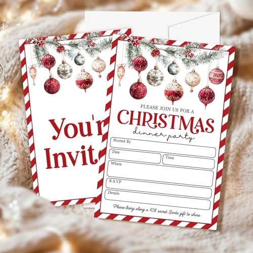 image for CWIOQPYI Christmas Party Invitations, 25 Set Xmas Lights Invitation Ca