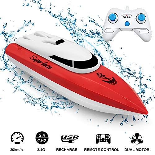 Electric RC Boat 2.4GHz, econoLED 2020 Upgrade Remote Control Boat，High Speed Remote Control Racing Boat Toys for Pools and Lakes with Extra Battery - Best Gifts for Adults Kids Boys Girls (Red)