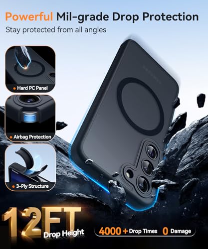 Image of CANSHN Designed for Samsung Galaxy S23 Case [Full Camera Protection] [Compatible with MagSafe] Translucent Matte Shockproof Protective Phone Cover 6.1 Inch - Black