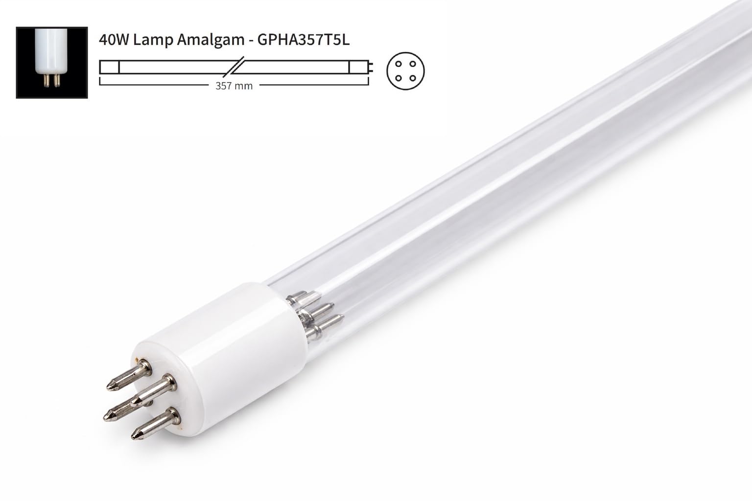 Koi Herdecke UVC Ersatzlampe 40-42 Watt für Teichklärer & Tauchstrahler - Profi Teich UV Lampe gegen Algen & Bakterien - 4-Pin Anschluss - 357 mm Länge - kompatibel mit vielen Marken