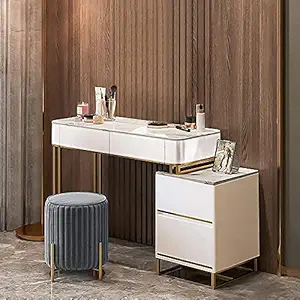 KOHINOOR DECOR Green Ply Plywood Modern and Expandable Corner Makeup Vanity | Merino Laminate Asian/Sirca DUCO Paint with Hettich/Ozone Hardware Dressing Table with Cabinet (White)
