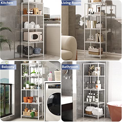 Jeroal Adjustable Storage Shelf 5 Wier Metal Storage Rack Shelving Unit Organizer For Pantry Laundry Bathroom Kitchen Garage Closet Organization,(13.8" D×21" W×61" H,White) #TOP1