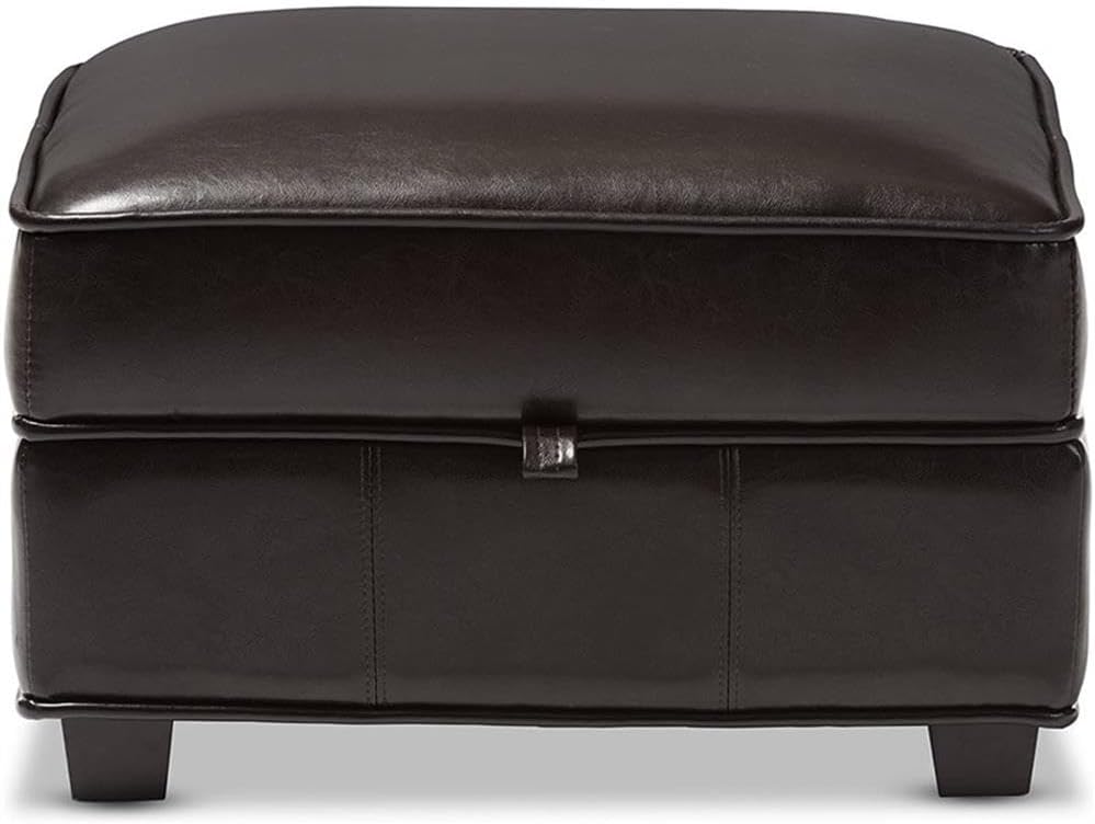 BOWERY HILL Square Faux Leather Storage Ottoman, Dark Brown Finish, 25" W x 22" D x 17" H, Kiln-Dried Hardwood Frame, Lift-Top Design, High-Density Foam Padding, Ideal for Living Room Decor