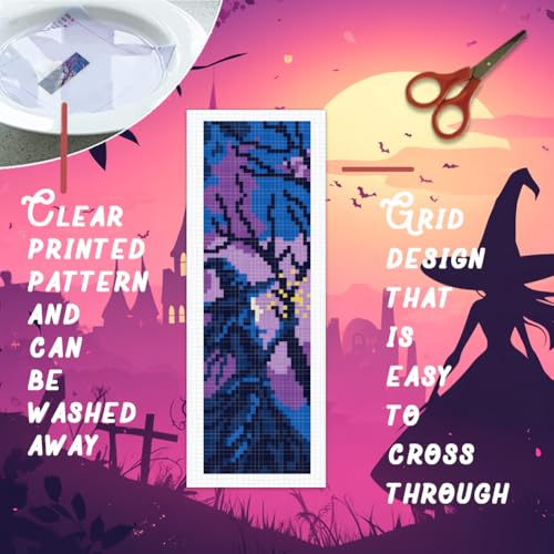 Image of BEUNITONE 6 PCS Cross Stitch Bookmark Kit for Adults Beginners,Fairy Tale Scene Pre-Printed Cross Stitch,DIY Stamped Embroidery Bookmark Kits,with Instructions,Craft Kit for Book Lovers 8.5''x3''