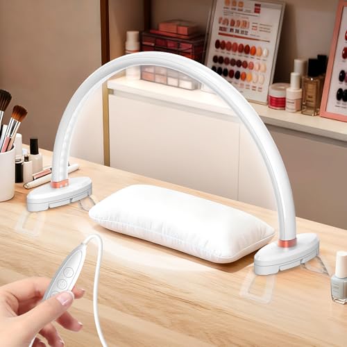 Adonafy Desktop Halbmondlampe für Nägel: 16 Halbmond Nagel Lampe für Desk Salon Verwendung - Kein Flicker & Schatten-freie Schreibtischlampe Mit Stufenloser Helligkei (Weiß)