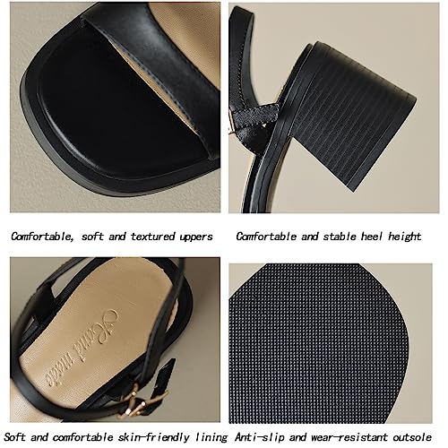 Orthopedic Sandals Women Open Round Toe Chunky Heel Ankle Strap High Heel Dress Sandals Strappy Sandals Orthopedic Sandals (Color : Brown, Size : 7.5 US)4