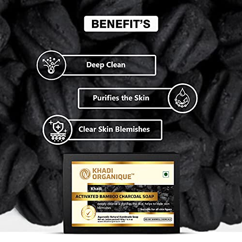 Image of Khadi Organique Natural Herbal Handmade Charcoal Soap Pack of 3 (125 gram each)