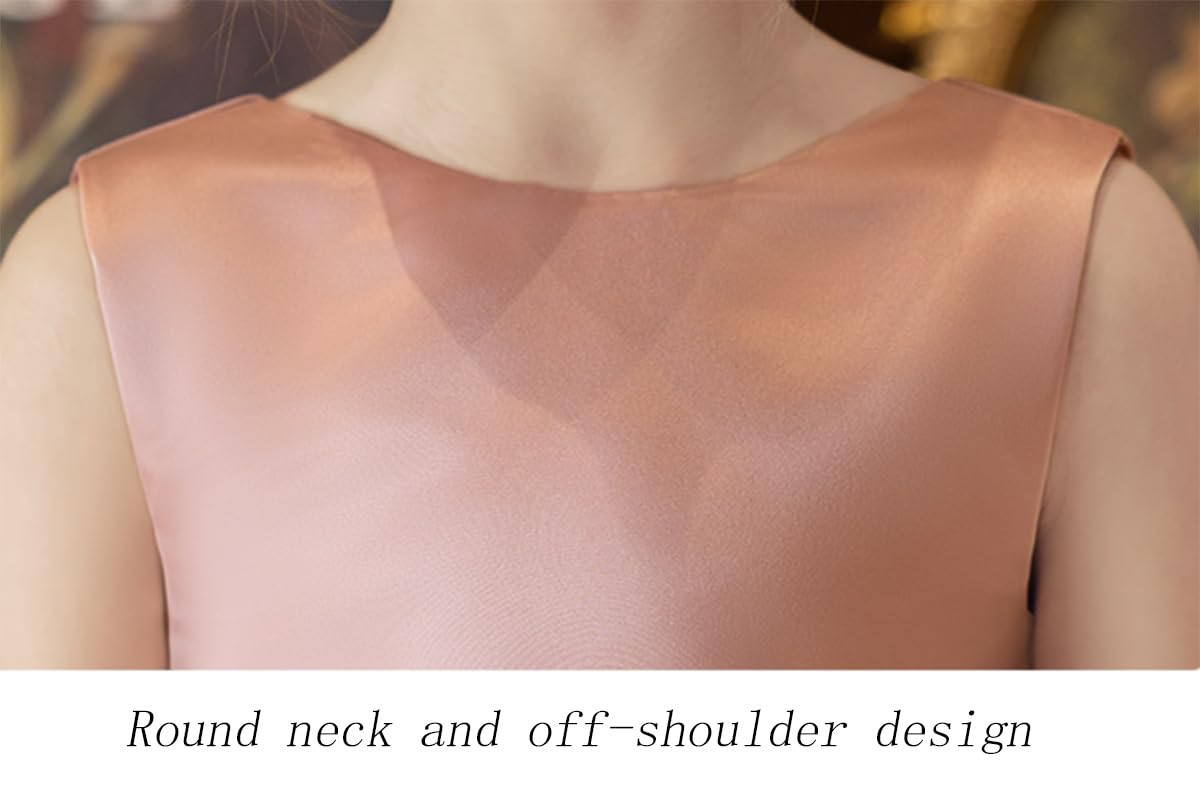Mädchenkleid Aus Satin Tüll Ärmellos mit Schleife Ideal für Geburtstag Abschlussball Prinzessinnenhochzeit Party Langes Ballkleid Training Oder Aufführung(150cm)