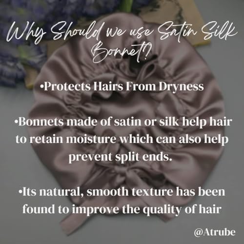 Image of Atrube's Silk Satin Hair Bonnet Reversible with Adjustable Tie Band Wrap Satin Wrap with Hair Scalp Massager Shampoo Brush and 3 Scrunchies (Black)