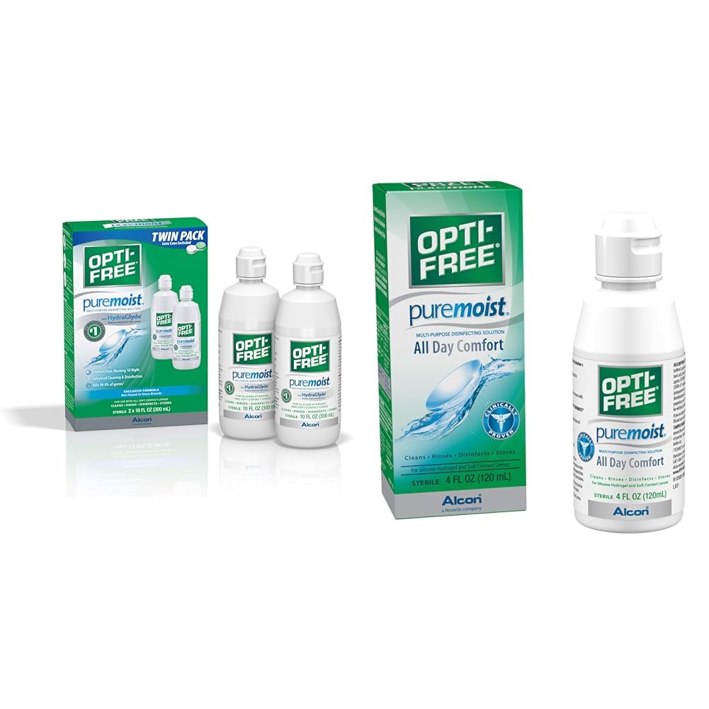 Opti-Free Puremoist Multi-Purpose Disinfecting Solution with Lens Case, 20 Fl Oz & ALCON Opti-free Puremoist Multi-Purpose Disinfecting Solution, White, 4 Fl Oz