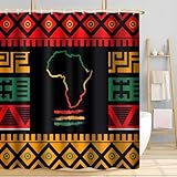 TPMDFC African Shower Curtain, Map of Africa Black History Month Bathroom Shower Curtains, African Boho Ethnic Style Bathroom Curtains Decor Set with 12 Hooks 72x72inch YLOKTP0398