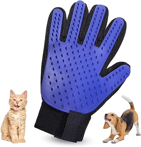 Pet Dog Cat Grooming Glove, Pet Hair Remover Mitt, Gentle Deshedding Brush Glove, Enhanced Five Finger Design for Dog Cat