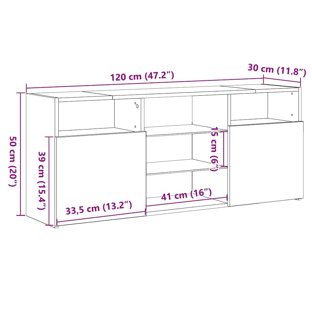 vidaXL Mobile Porta TV con Luci LED Grigio Cemento 120x30x50 cm