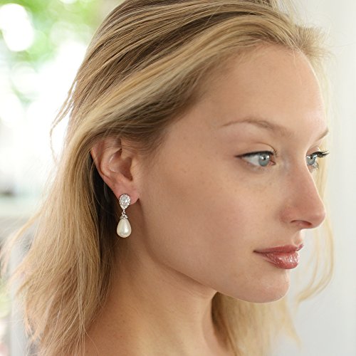 Mariell Pearl Bridal Wedding Clip-On Earrings for Brides, Pearl and CZ Non-Pierced Drop Bridal Earring3