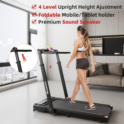 Image of Hccsport Treadmill with Incline, 3 in 1 Under Desk Treadmill Walking Pad with Removable Desk Workstation 3.5HP Foldable Compact Walking Treadmills for Home Small Office with Wristband Remote Control