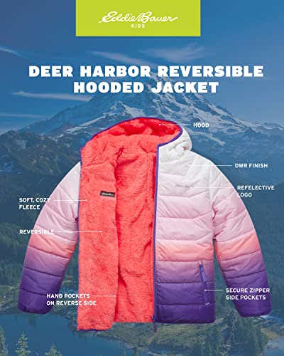 Image of Eddie Bauer Girls' Reversible Jacket - Deer Harbor Waterproof Lightweight Puffer Coat with Faux Shearling Lining (5-20)
