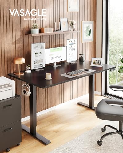 Image of VASAGLE Electric Standing Desk, 55.1 x 27.6 Inches Height Adjustable Desk, Sedentary Reminder, 4 Memory Heights, for Home Office, Ink Black ULSD315BZ020S