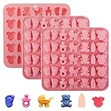 Baby Shower Silicone Candy Mold, Xirdkur 3 Pack Pink Chocolate Molds for Cake Cupcake Decoration with Baby Feet, Teddy Bear, Bottle, Carriage, Onesie, Pacifier, Cradles Designs, Bite Size - 3PCS