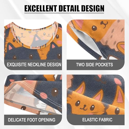 ALAZA Funny Cat Lovely Kitten Pajamas Set Short Sleeve Cotton Sleepwear Summer Pjs 2 Piece 5-14Y4